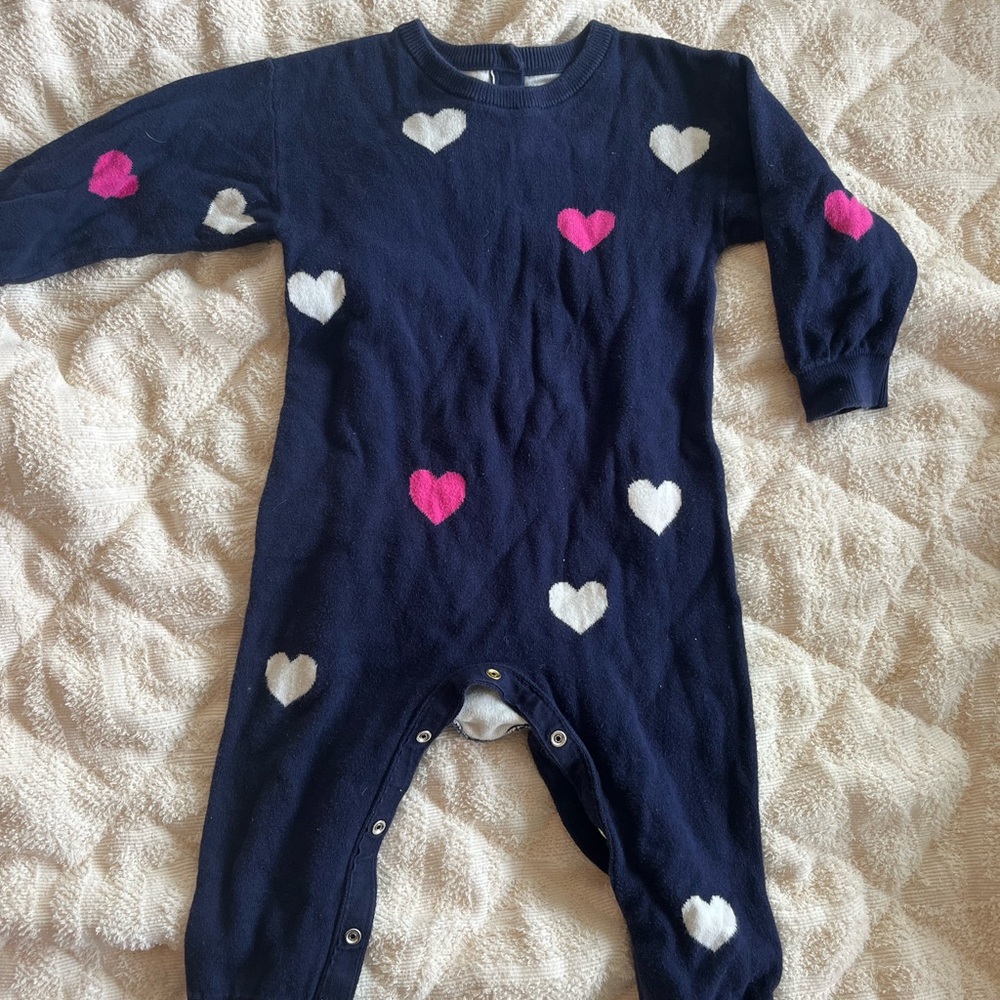 Gap Navy Blue Heart Print Kids One Piece 12-18 months